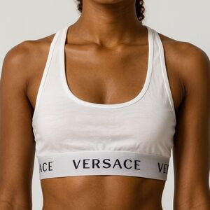 VERSACE White Sports Bra with Gray Band